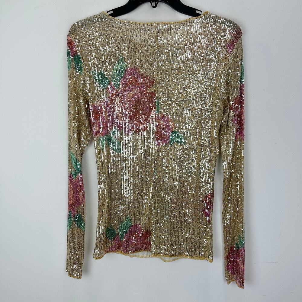 Free People Printed Gold Rush Sequin Top Long Sleeve Champagne Combo Medium NWT - Picture 11 of 11